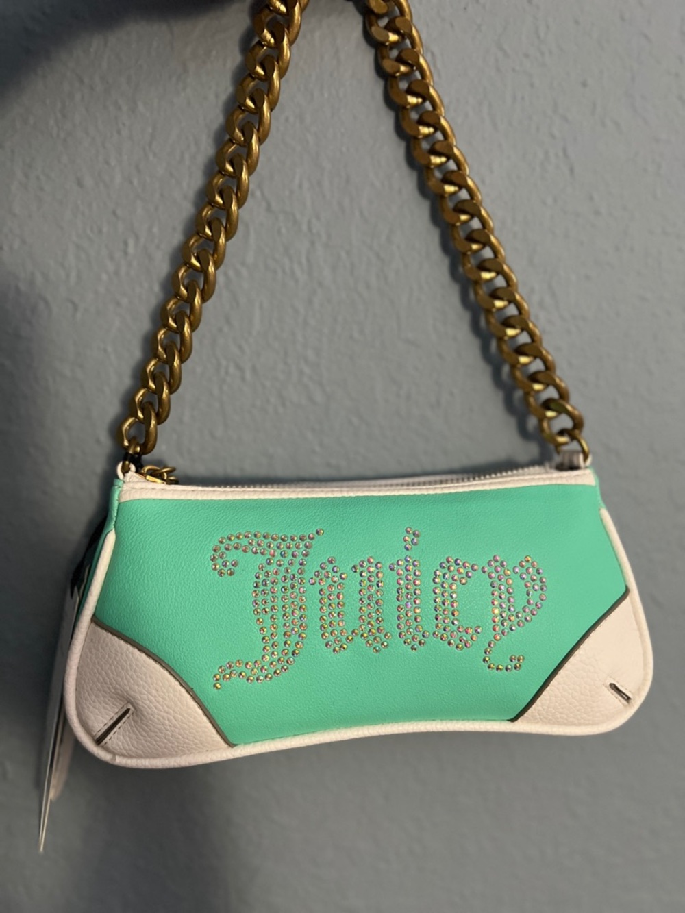 Juicy Couture Mint and White Mini Shoulder Bag with Gold Chain